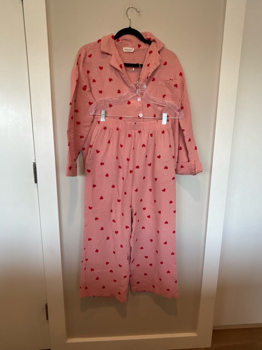 Anna-Kaci Women's Pink Heart-Print Two-Piece Pajama Set